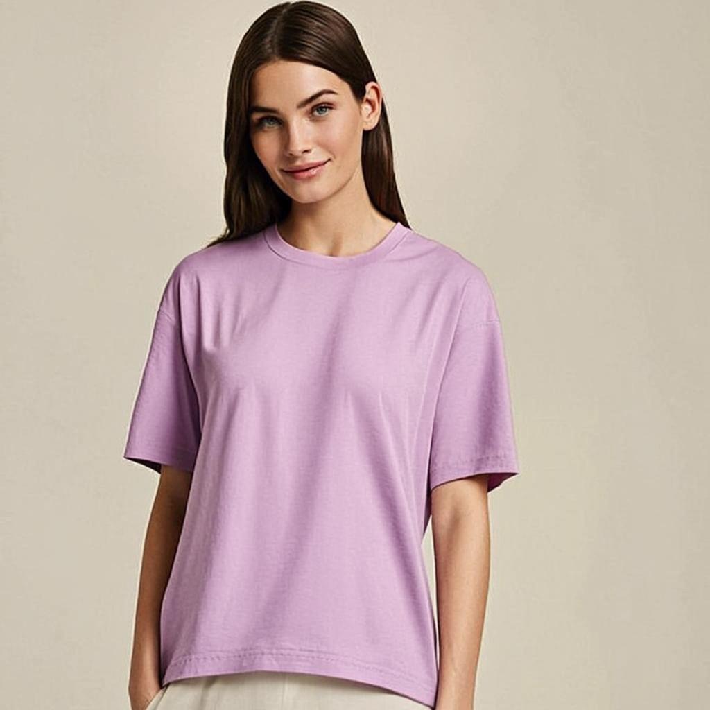 Lavender Calm Tee - Front view on model - Urbanstyra