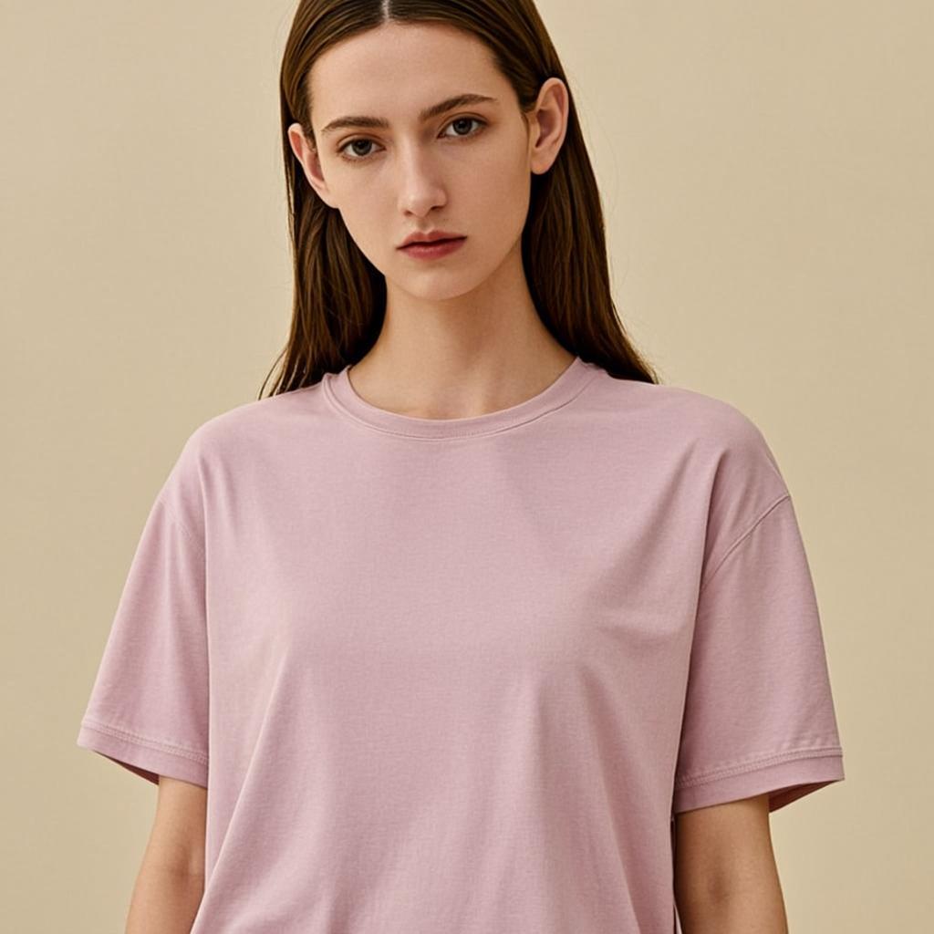 Blush Tender Tee - Front view on model - Urbanstyra