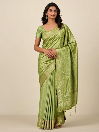 Mehendi Haze Saree - Front view on model - Urbanstyra