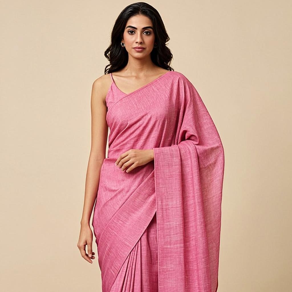 Blush Crush Saree - Front view on model - Urbanstyra