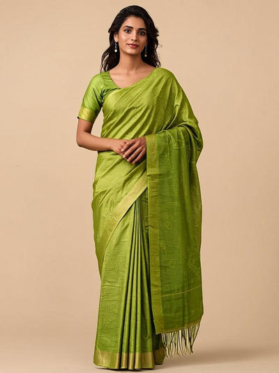 Tulsi Green Saree - Front view on model - Urbanstyra