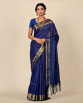 Indigo Poetry Saree - Front view on model - Urbanstyra