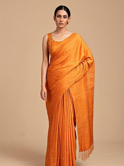 Marigold Morning Saree - Front view on model - Urbanstyra