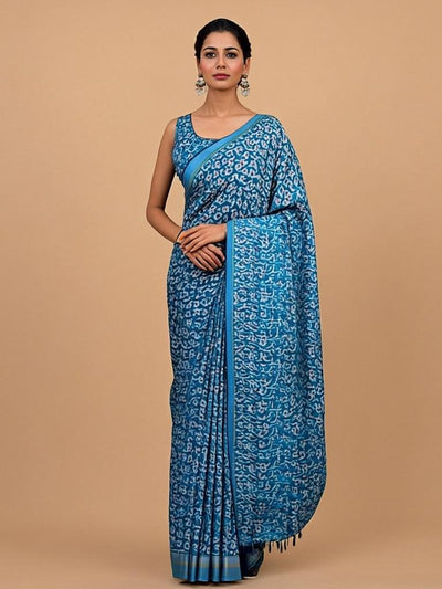 Sky Whisper Saree - Front view on model - Urbanstyra