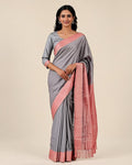 Rose Quartz Saree - Front view on model - Urbanstyra