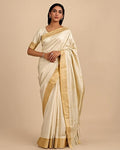 Ivory Sands Saree - Front view on model - Urbanstyra
