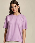 Lavender Calm Tee - Front view on model - Urbanstyra